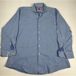 Thomas Pink Men 16.5 L Slim Fit Blue Gingham Dress Shirt Jermyn Street London
